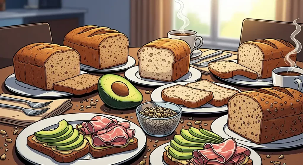 食卓に感じよく並べられた低糖質パン