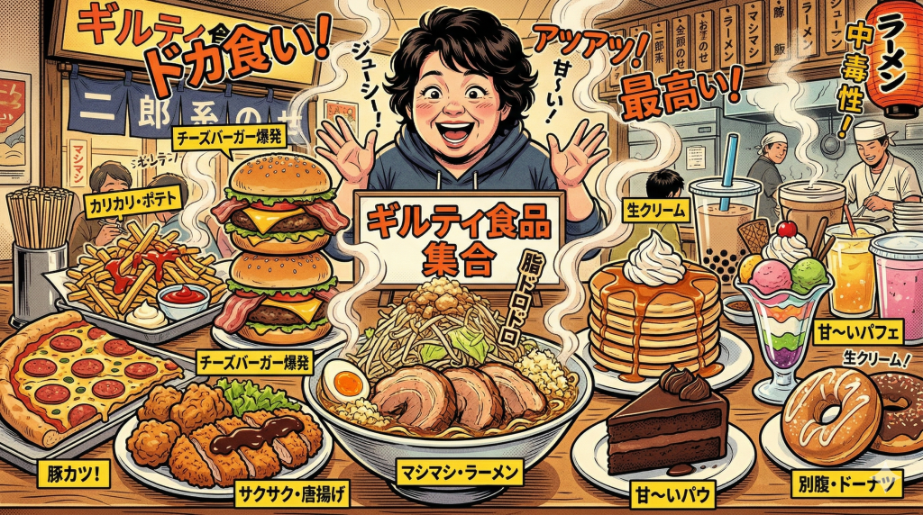 ギルティ食品の集合イラスト