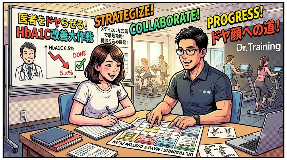 真由とDr.トレーニングのカウンセラーとで綿密なトレーニング計画を作成している場面
