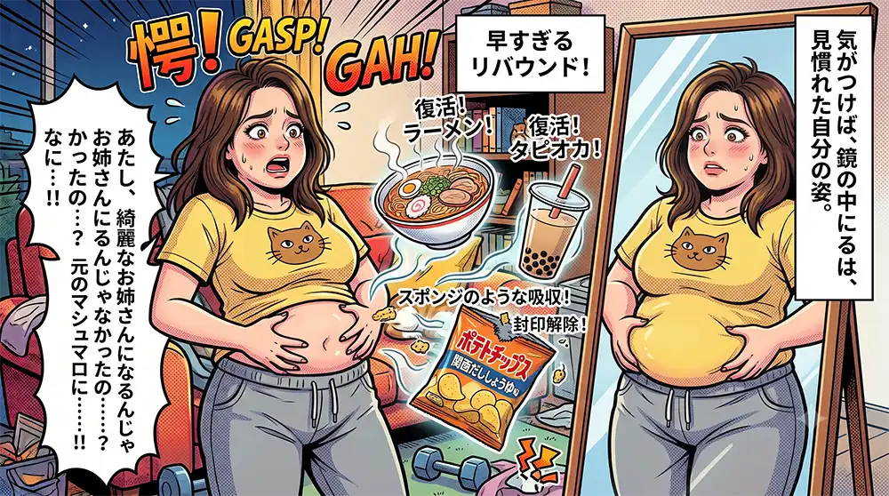 早すぎるリバウンドに驚きを隠せない真由の姿